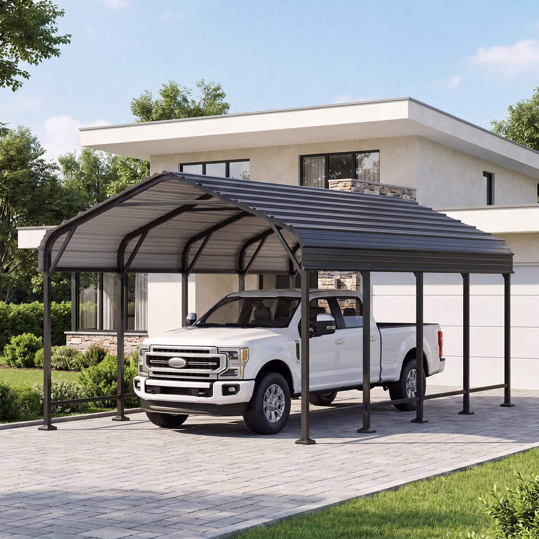 12 Ft. W X 20 Ft. D Heavy Duty Carport With Galvanized Steel Roof