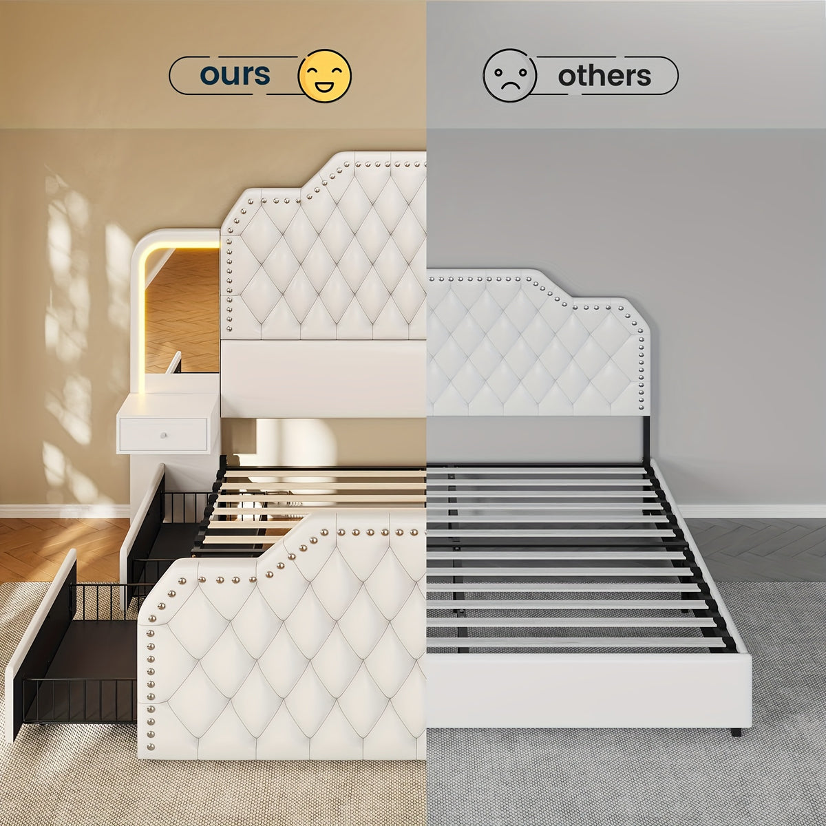 queen size bed frame 2 nightstands mirror modern platform