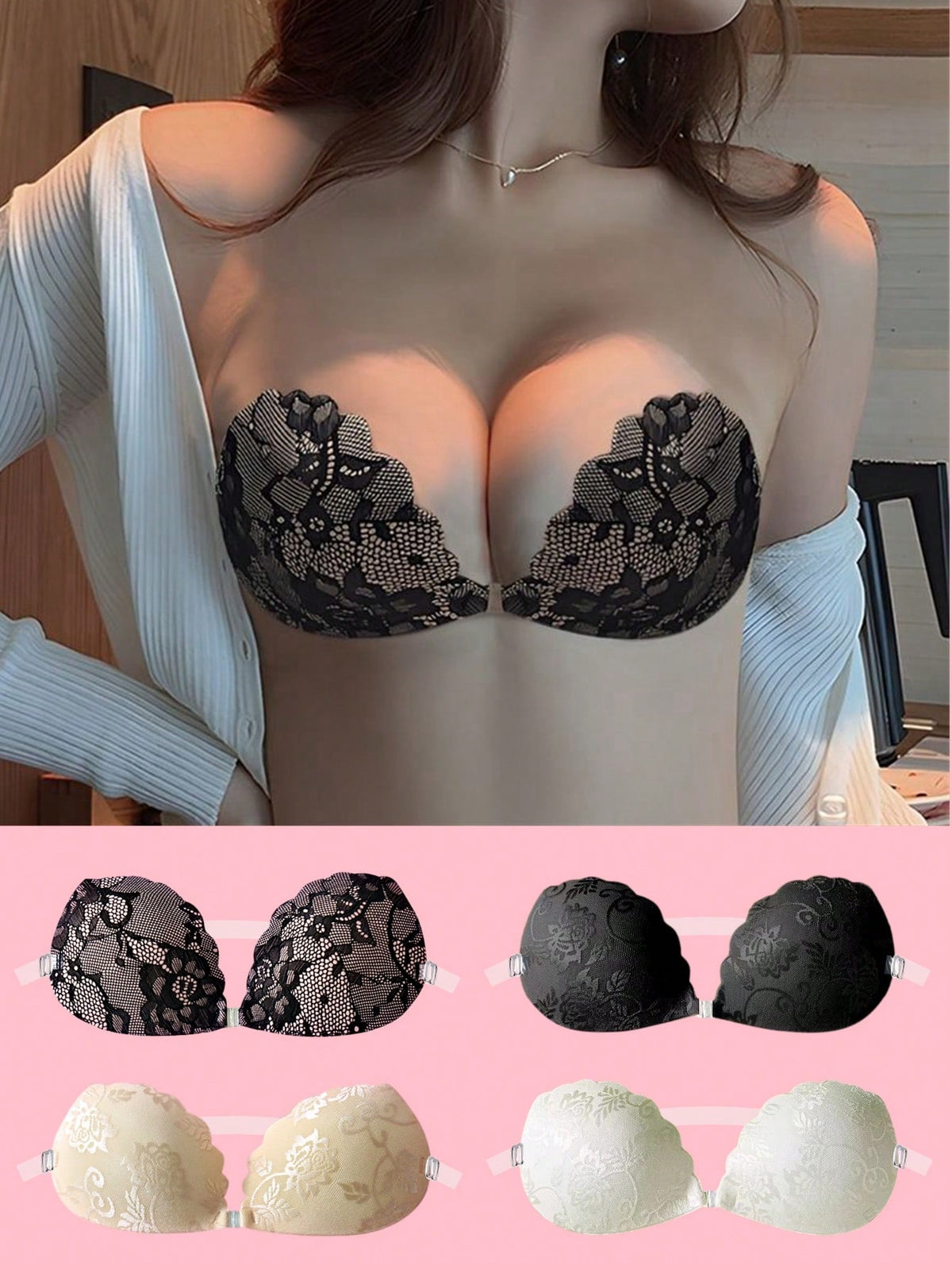 1 pair lace stick bras gathered push bras invisible self