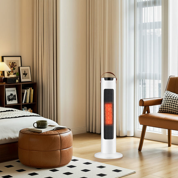 1500W24in. Quiet Tower Space Heater with PTC Ceramic Heating, Remote Control & App,Digital Display, 12H Timer, Tip-Over Protection with Carry Handle