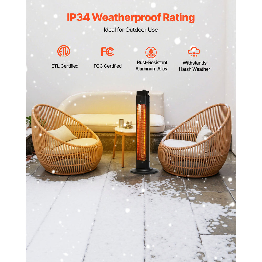 1500W Infrared Heater Electric Space Heater Remote Control 3 Speeds Tower