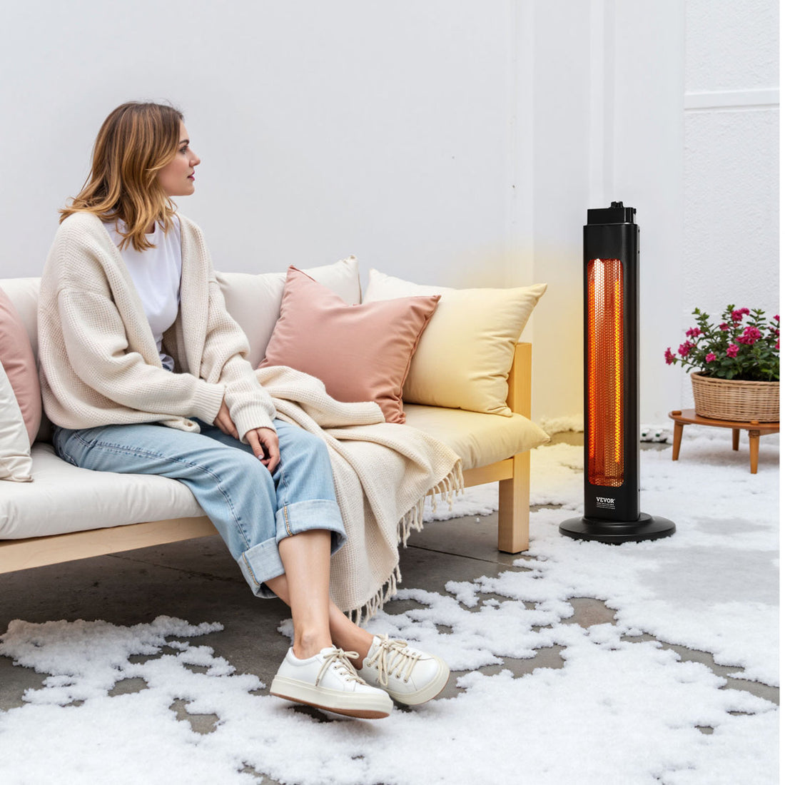 1500W Infrared Heater Electric Space Heater Remote Control 3 Speeds Tower
