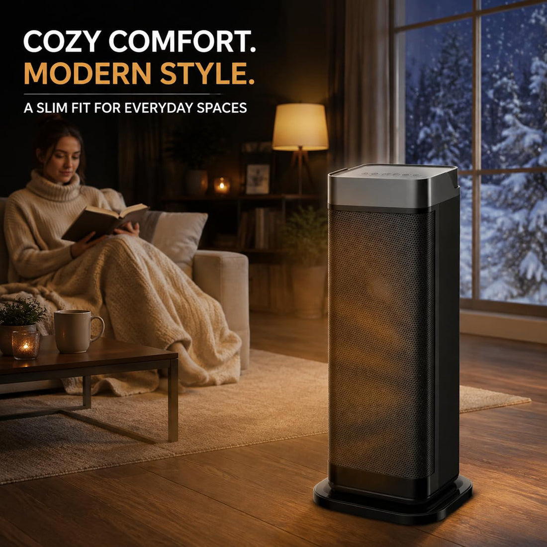 1500W PTC Ceramic Space Heater, Portable Electric Fan 750W Low Setting, Overheat & Tip-Over Protection, Black