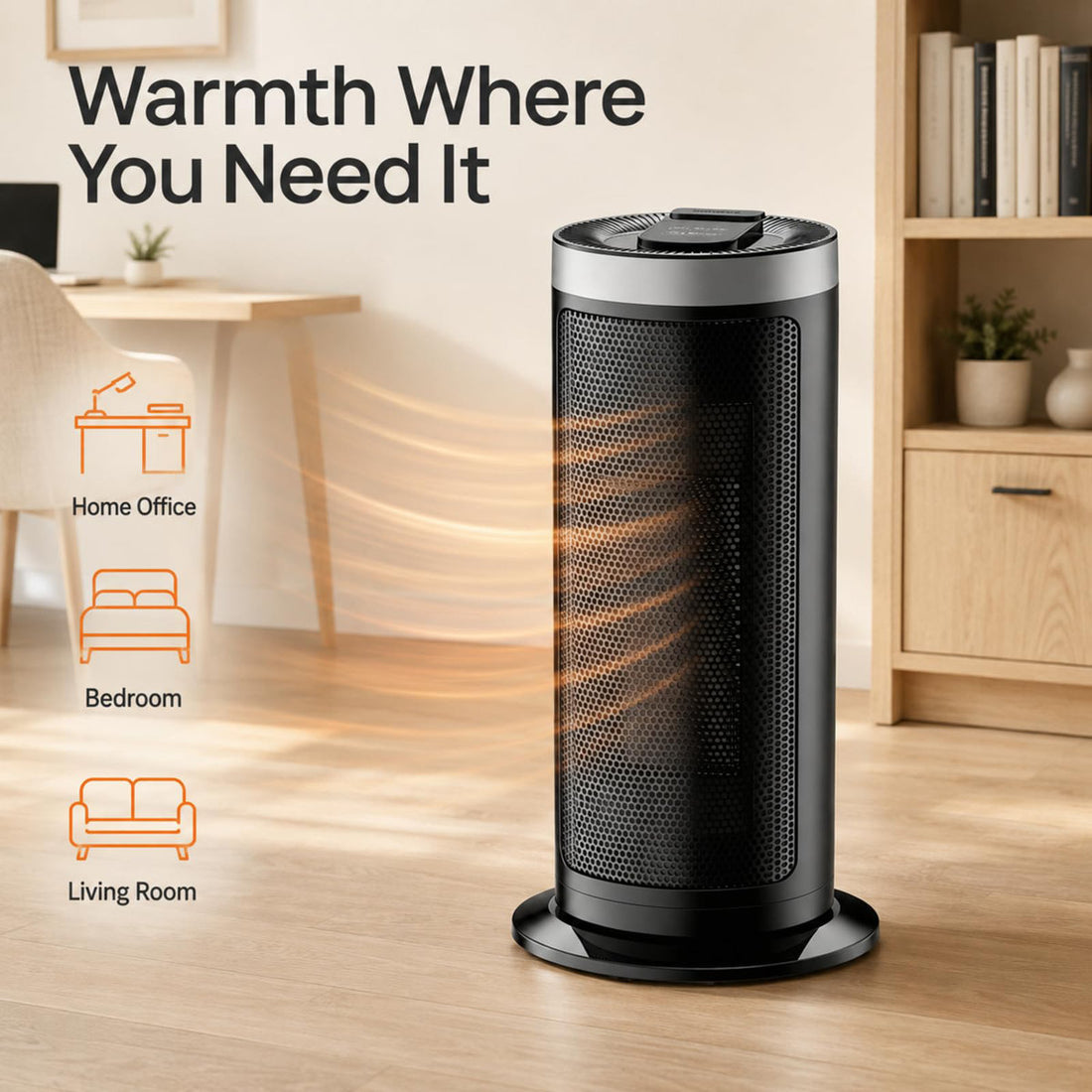 1500W Portable Ceramic Space Heater, PTC Electric Fan 900W Low Setting, Overheat & Tip-Over Protection, Black