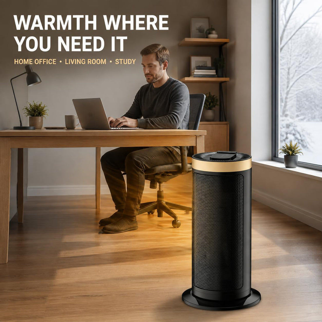 1500W Portable Ceramic Space Heater, PTC Electric Fan 900W Low Setting, Overheat & Tip-Over Protection, Gold