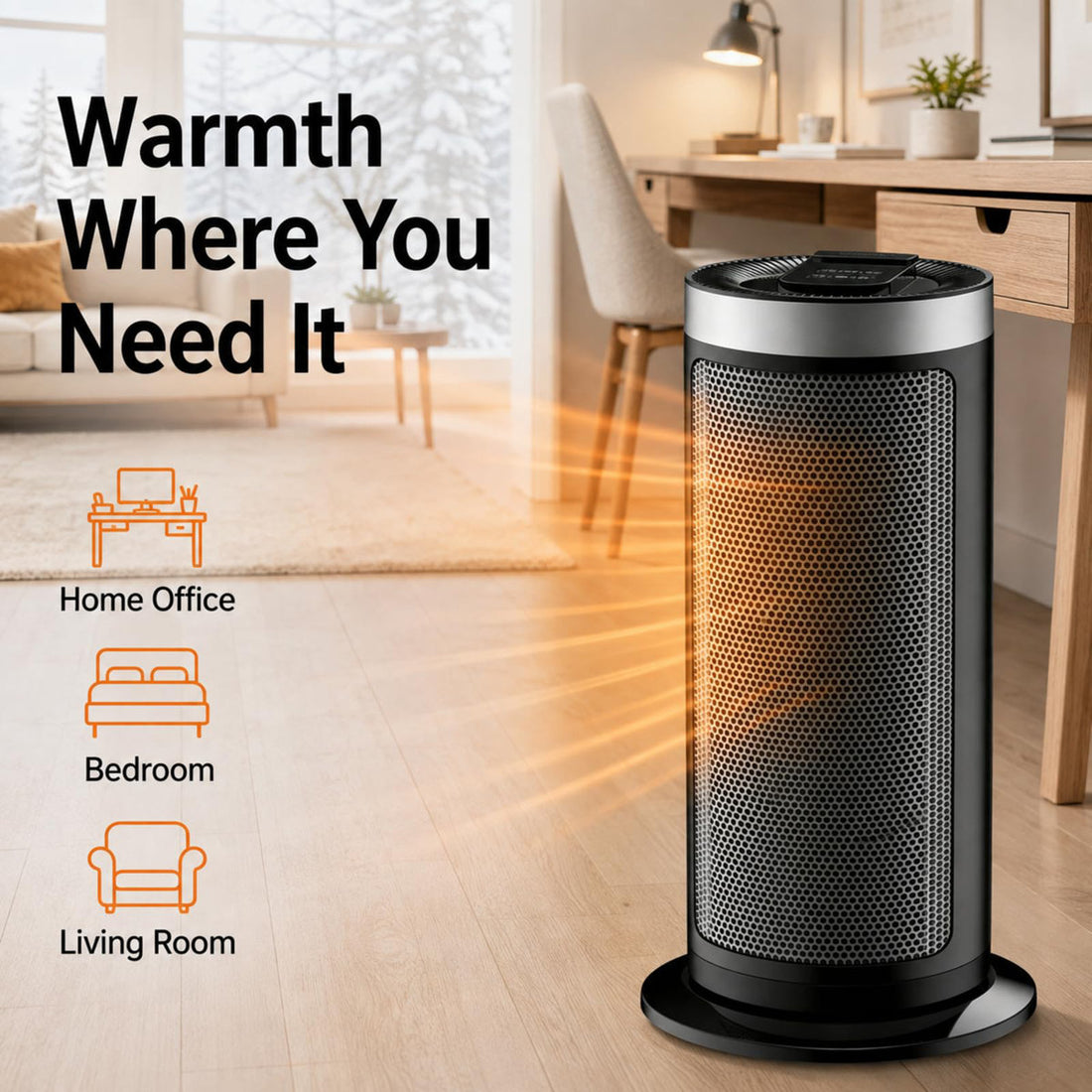 1500W Portable Ceramic Space Heater, PTC Electric Fan 900W Low Setting, Overheat & Tip-Over Protection, Sliver