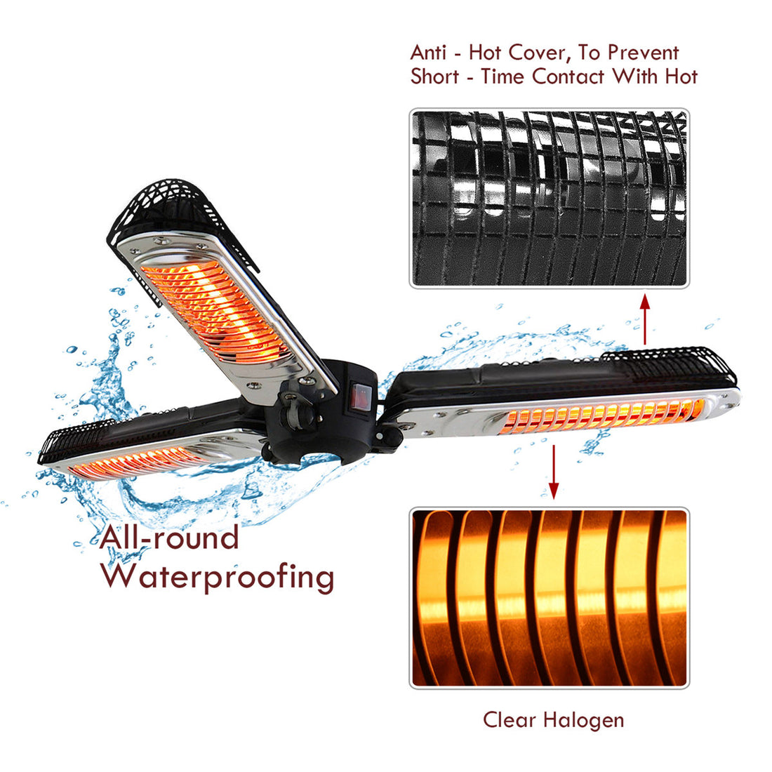 1500W Stainless Steel Electric Hanging Umbrella-Shaped Patio Heater