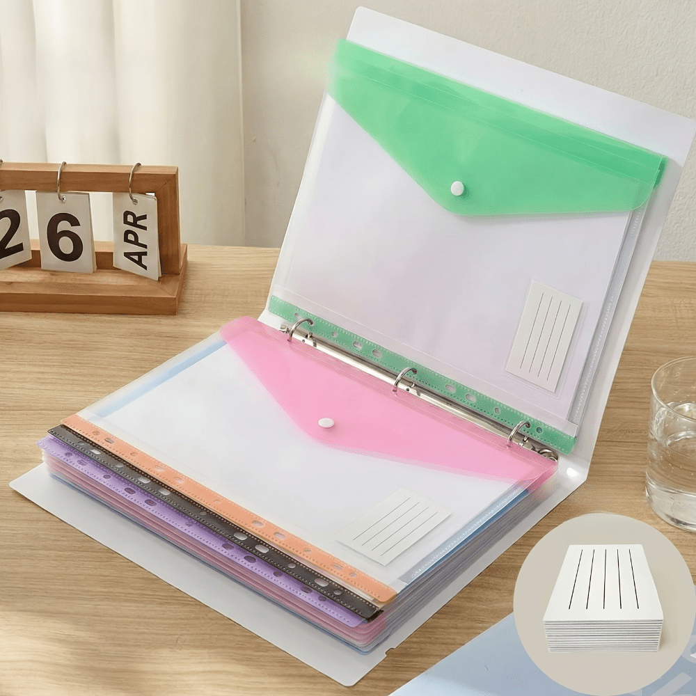 6pcs set a4 document bags buttons 11 hole loose leaf binder