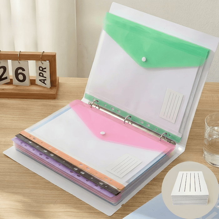 6pcs set a4 document bags buttons 11 hole loose leaf binder