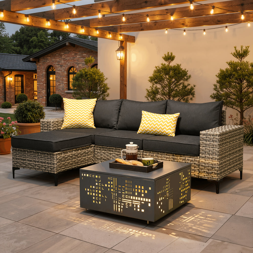 5 8pcs handcrafted outdoor patio rattan sofa set grey metal