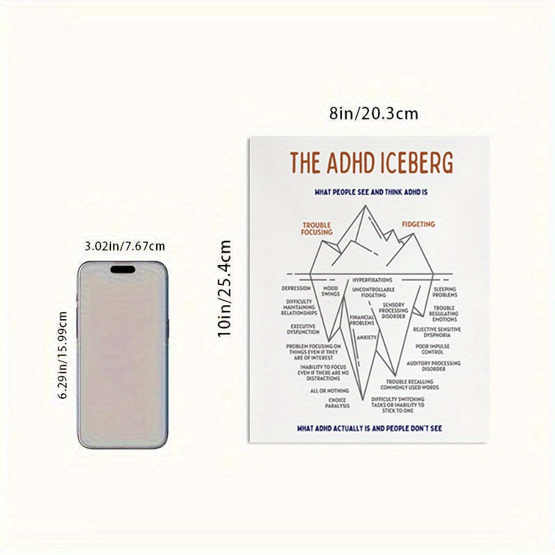 adhd anxiety iceberg relax poster 8x10 mental health office