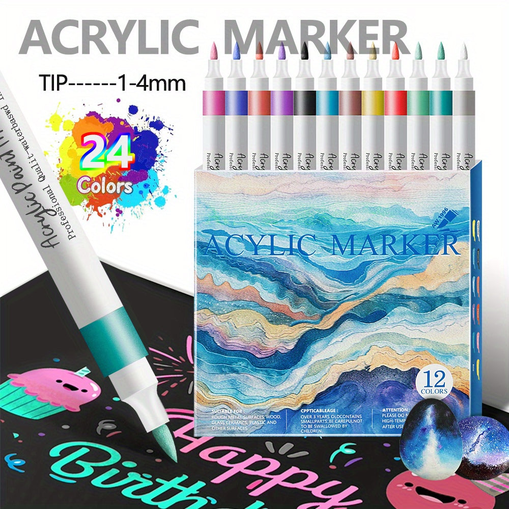 12 24 colors soft head different color acrylic marker pen
