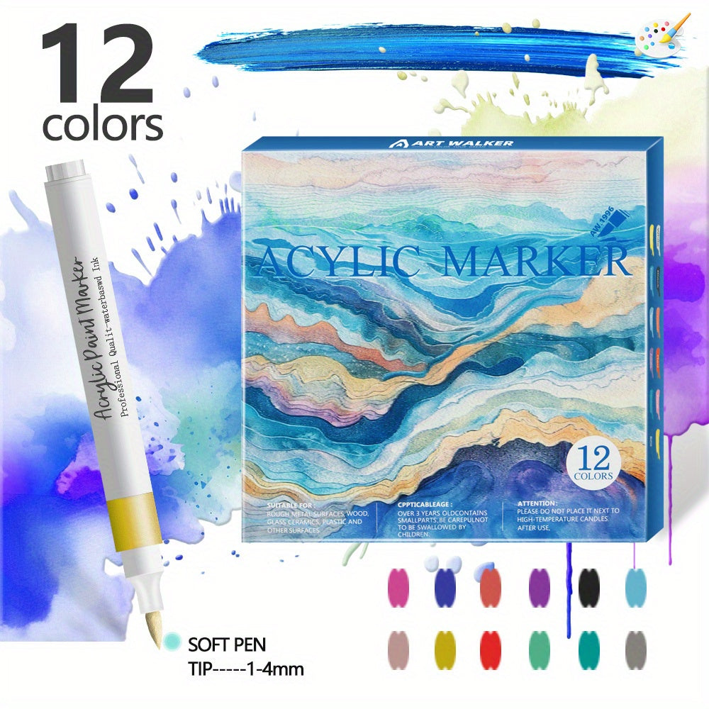 12 24 colors soft head different color acrylic marker pen