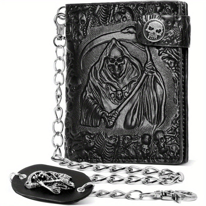 skull gothic chain wallet faux leather punk bifold halloween