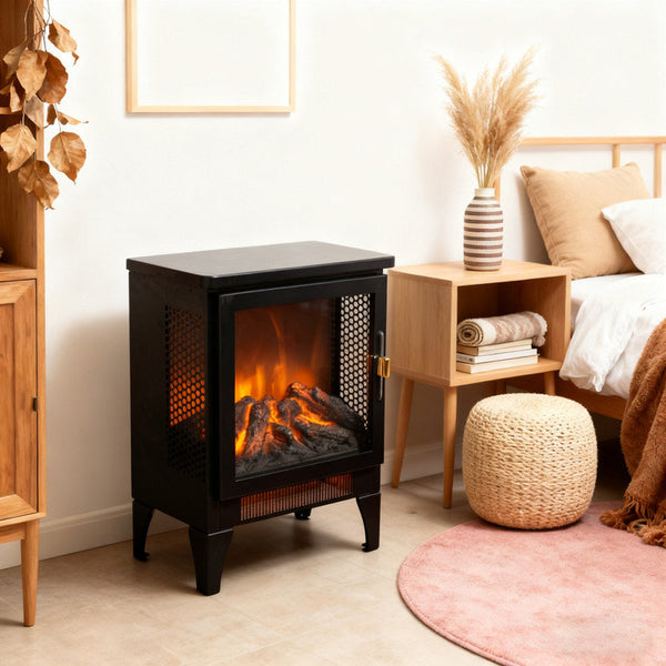 17 Freestanding Electric Fireplace Heater With Realistic 3D Flame Effect, Classic Wood Stove Design