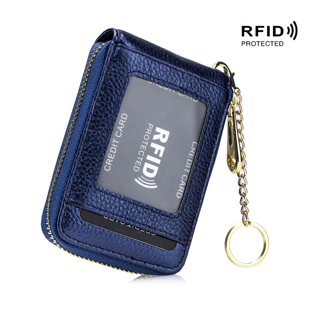 women rfid credit card holder wallet keychain id window