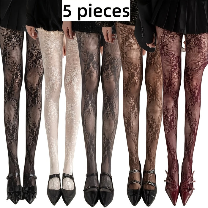 5 pair pack patterned hollow vintage lace jacquard floral