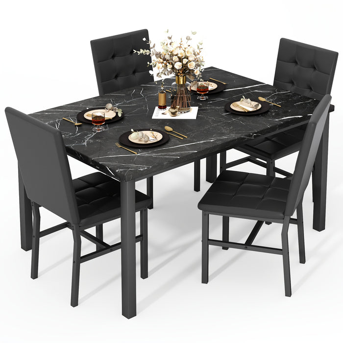 modern 5pcs   marble dining table set upholstered pu