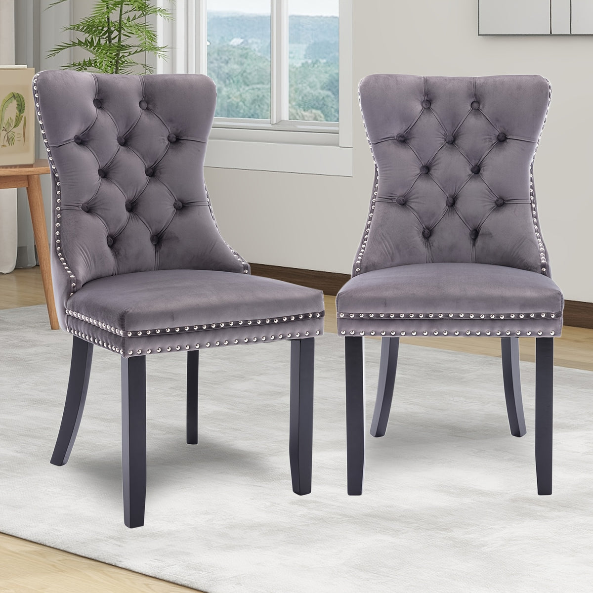 velvet upholstered dining chairs set 2 wingback dining room