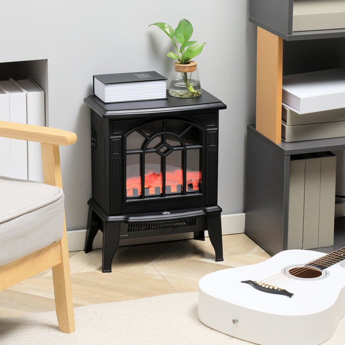 18 Electric Fireplace Stove, Realistic Flame , 750W/1500W Adjustable, Portable, Overheat Protected, Black Warmth Generator 18, Declaration, Modifiable, Provider