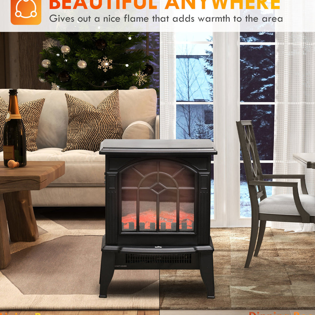 18 Electric Fireplace Stove, Realistic Flame , 750W/1500W Adjustable, Portable, Overheat Protected, Black Warmth Generator 18, Declaration, Modifiable, Provider