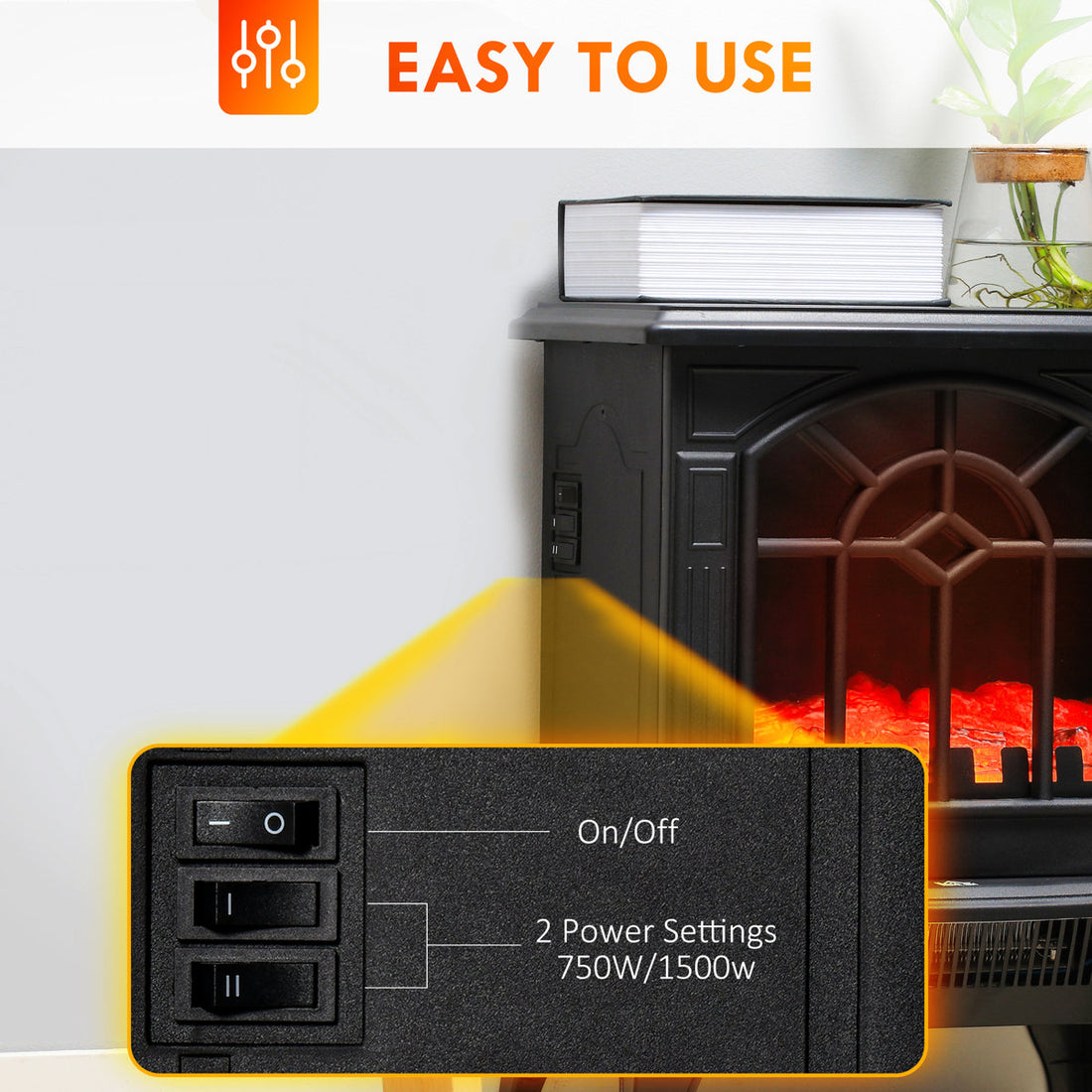 18 Electric Fireplace Stove, Realistic Flame , 750W/1500W Adjustable, Portable, Overheat Protected, Black Warmth Generator 18, Declaration, Modifiable, Provider