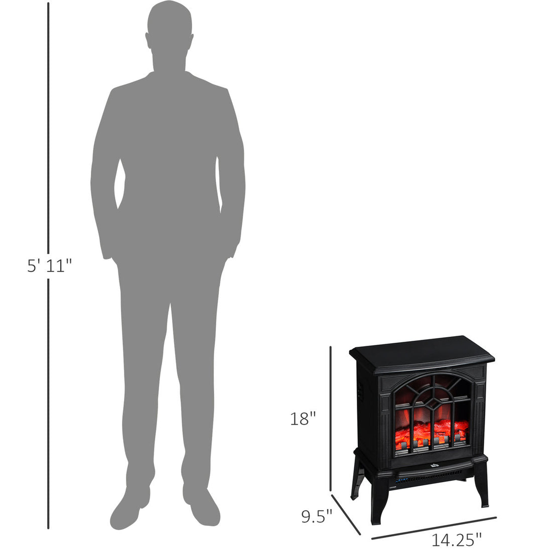 18 Electric Fireplace Stove, Realistic Flame , 750W/1500W Adjustable, Portable, Overheat Protected, Black Warmth Generator 18, Declaration, Modifiable, Provider