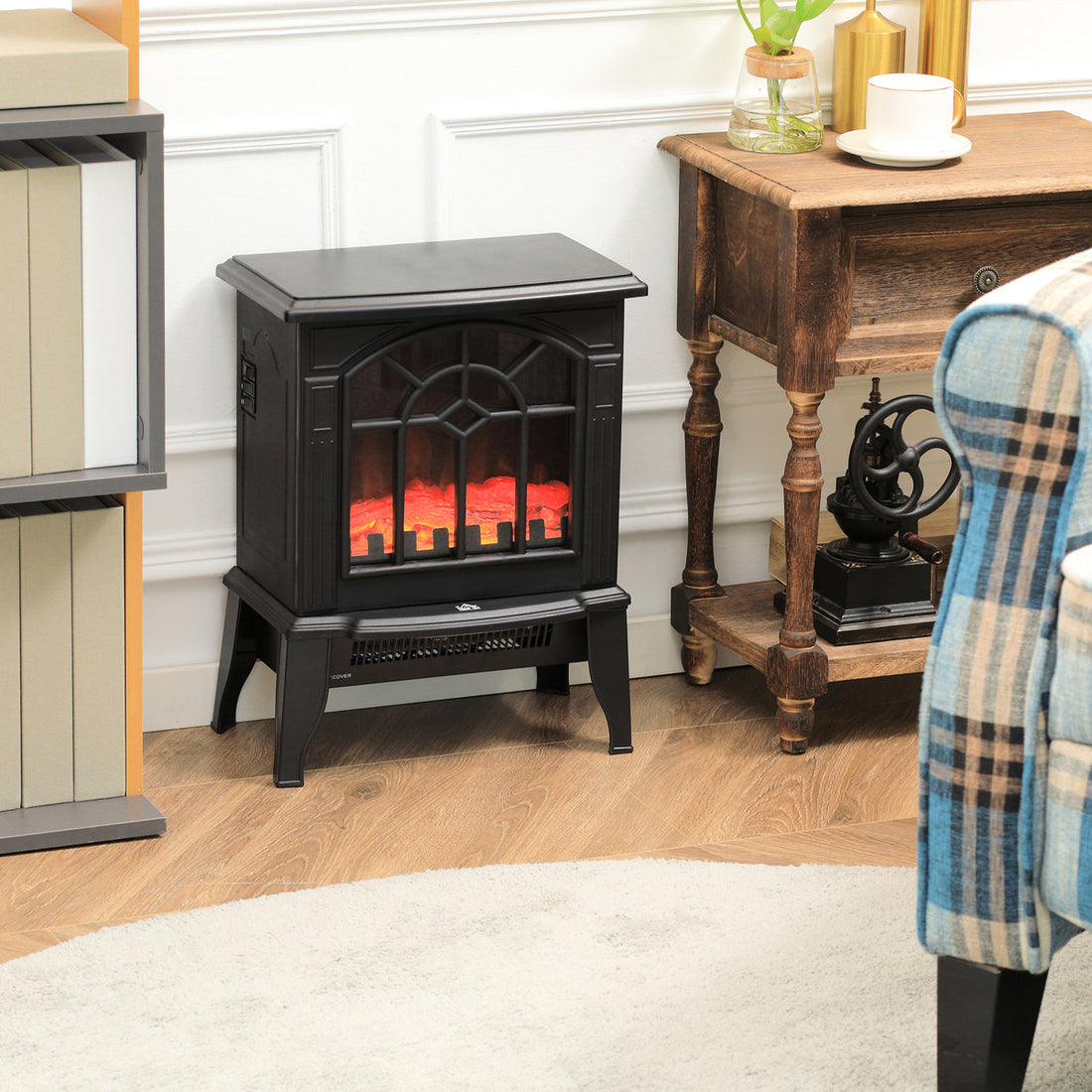 18 Electric Fireplace Stove, Realistic Flame , 750W/1500W Adjustable, Portable, Overheat Protected, Black Warmth Generator 18, Declaration, Modifiable, Provider