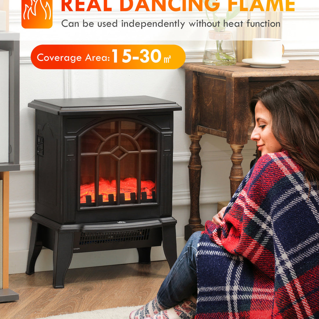 18 Electric Fireplace Stove, Realistic Flame , 750W/1500W Adjustable, Portable, Overheat Protected, Black Warmth Generator 18, Declaration, Modifiable, Provider