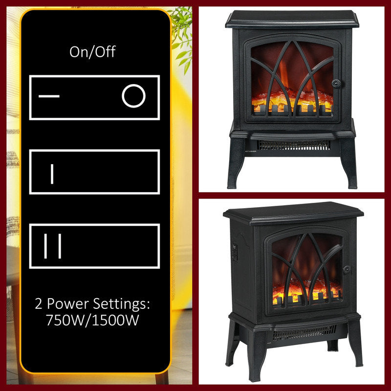 18 Freestanding Electric Fireplace Stove Heater With Realistic Flame Dual Heat Settings Overheating Protection Portable For Any Room