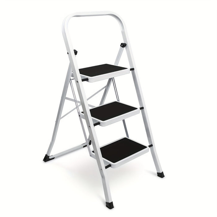 3 step ladder folding step stool wide anti slip pedal 500lbs