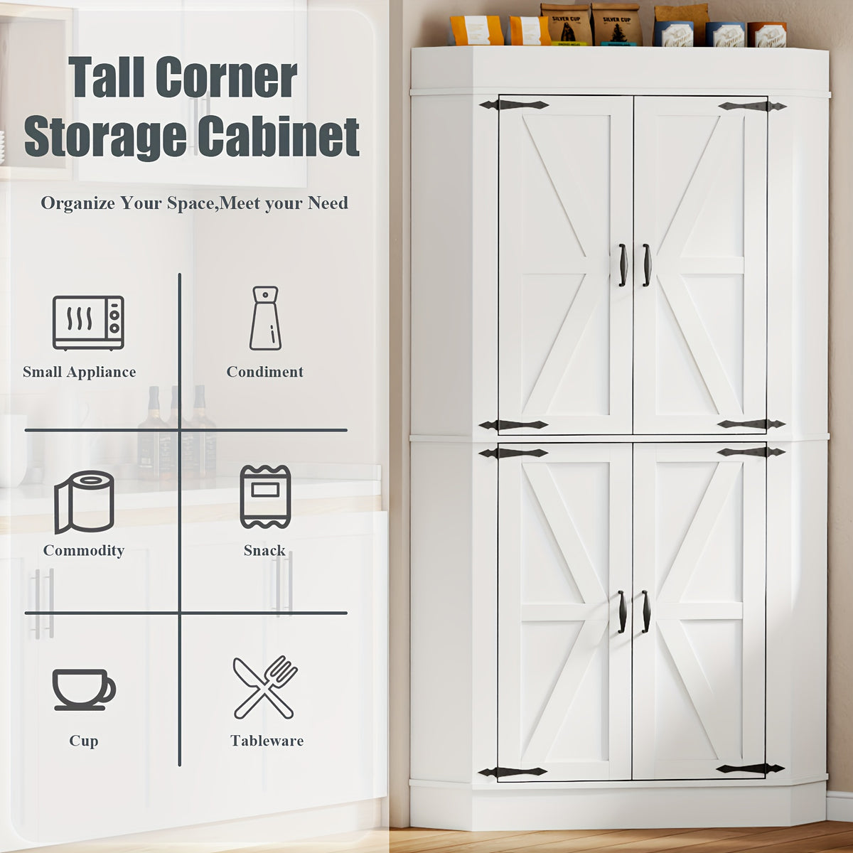 71 farmhouse kitchen pantry cabinet doors shelves tall