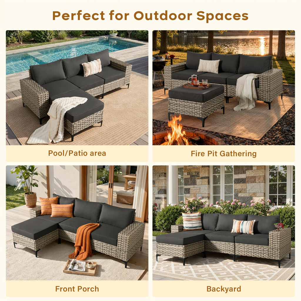 5 8pcs handcrafted outdoor patio rattan sofa set grey metal