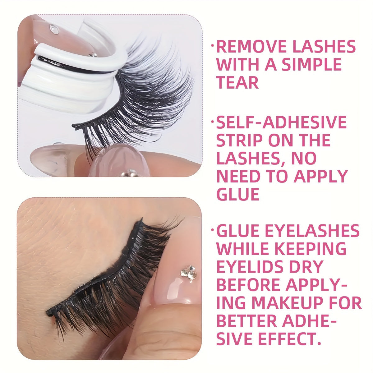 3 pairs reusable self   false eyelashes wearing tools