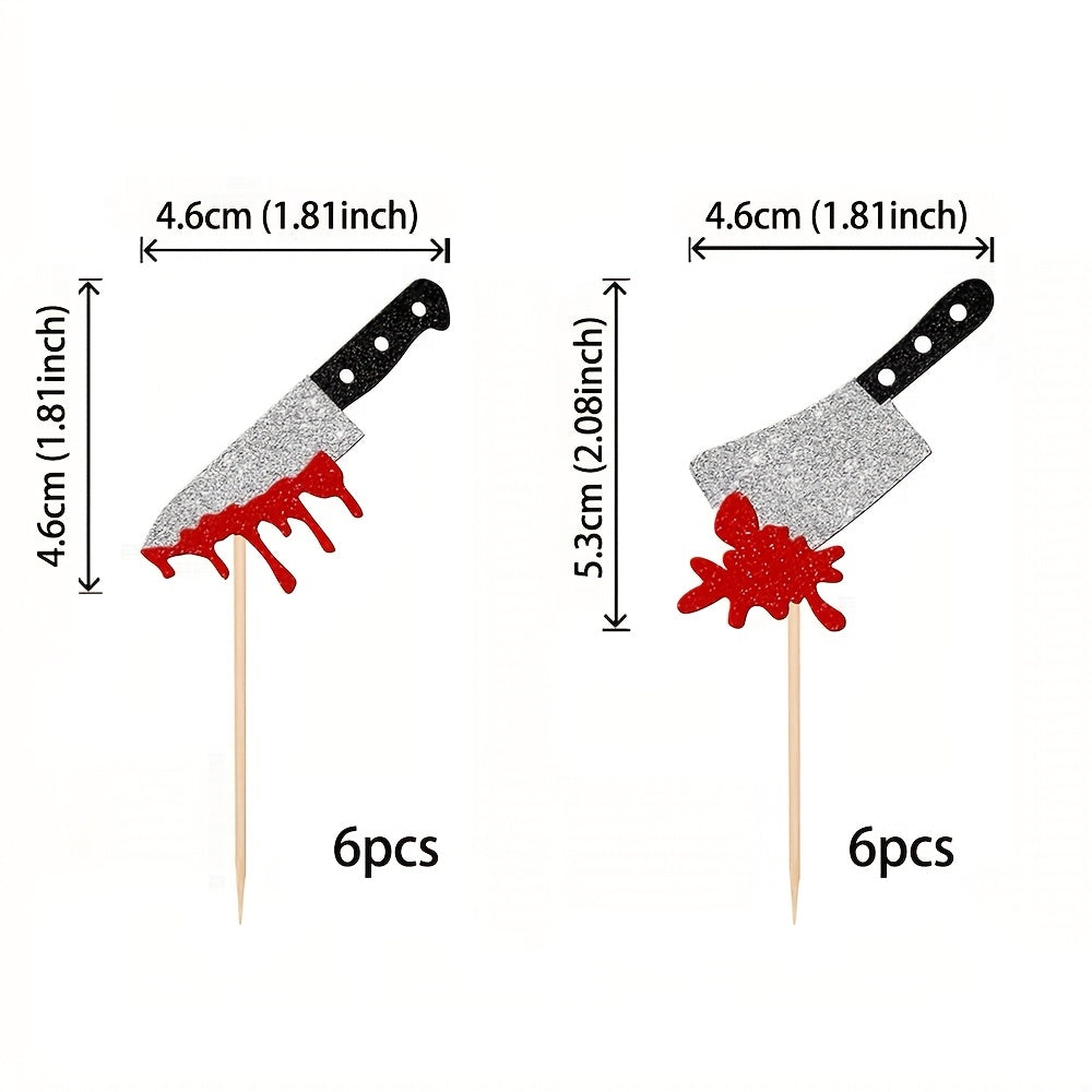 12pcs horror halloween cupcake toppers glitter scary blood