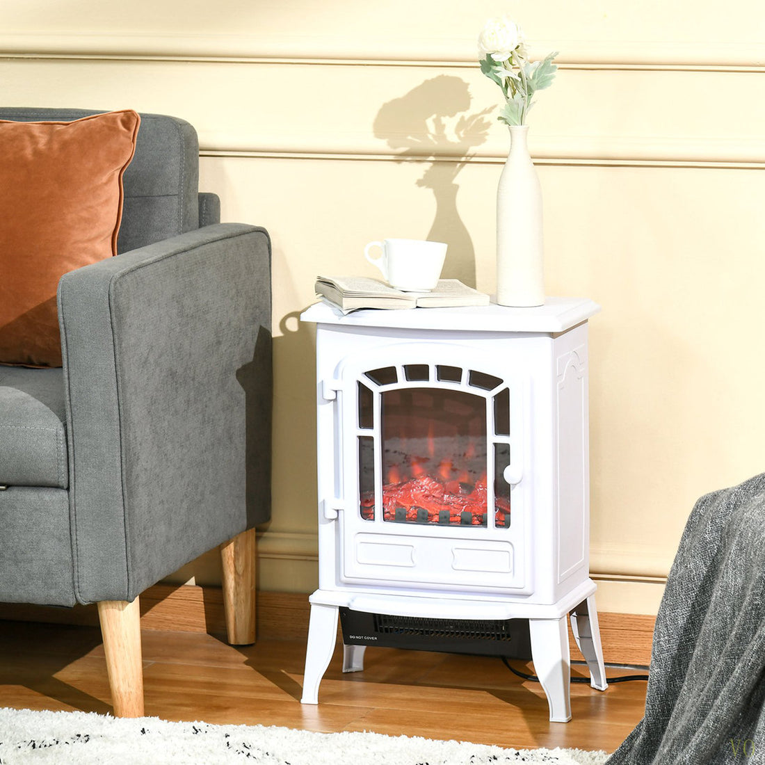 22 Free Standing Electric Fireplace Stove, Fire Place Heater With Realistic Flame Effect, Overheat Safety Protection, 750W / 1500W