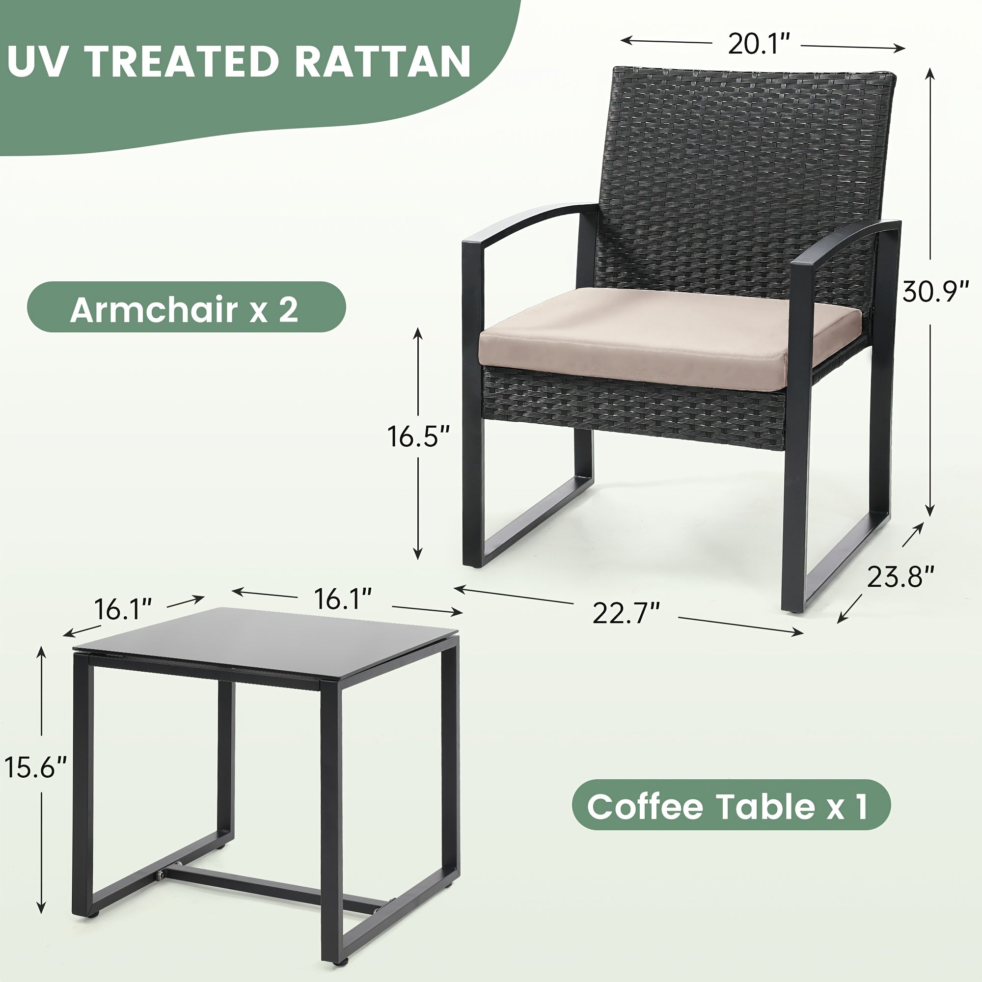 3pcs outdoor seating arrangement made wicker rattan