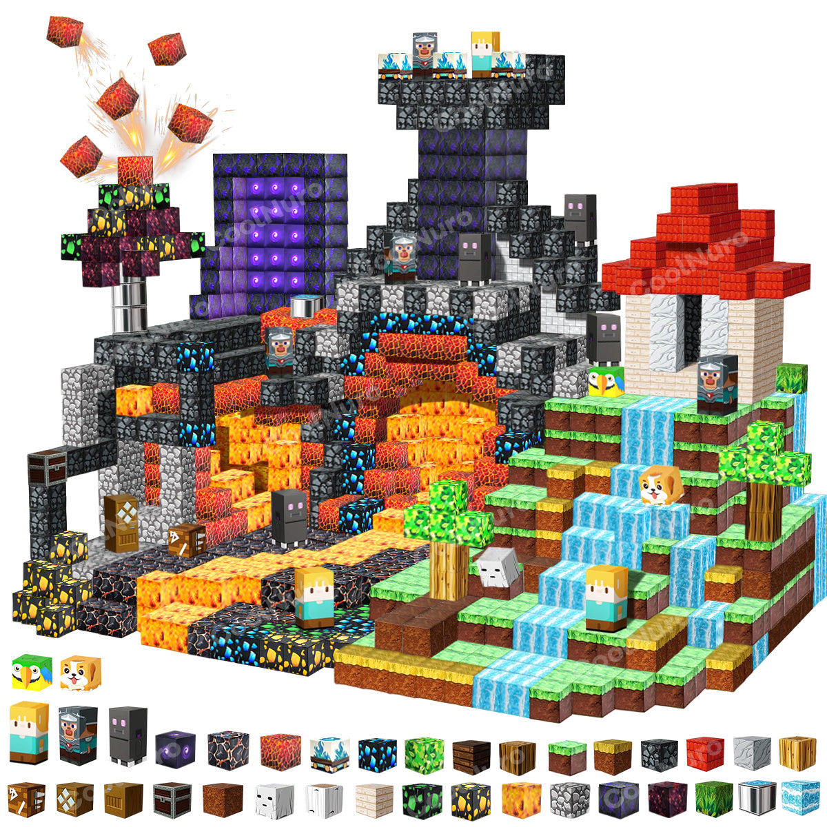 magnetic building block toy lava adventure halloween scene