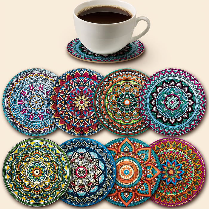 8pcs mandala coasters wooden coaster set essential holiday