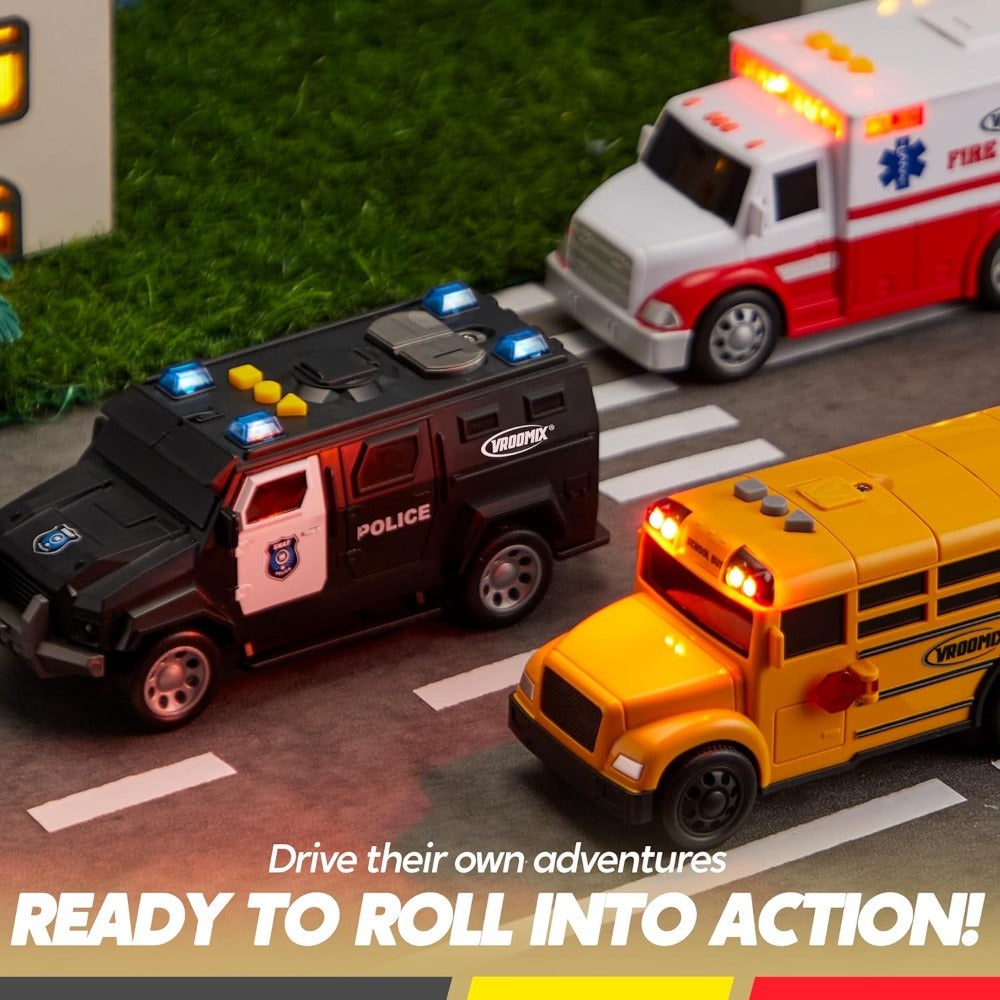 suncfun 3 pack emergency school vehicle toy set friction