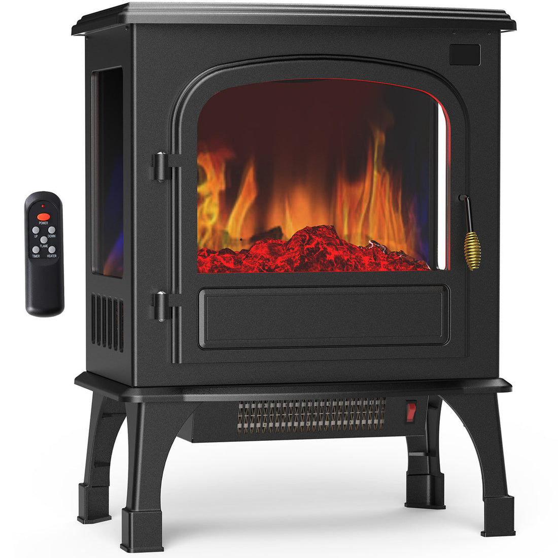 26 Freestanding Vintage Cabinet Style Electric Fireplace Stove with Remote Control & 3D Realistic Flame Effect