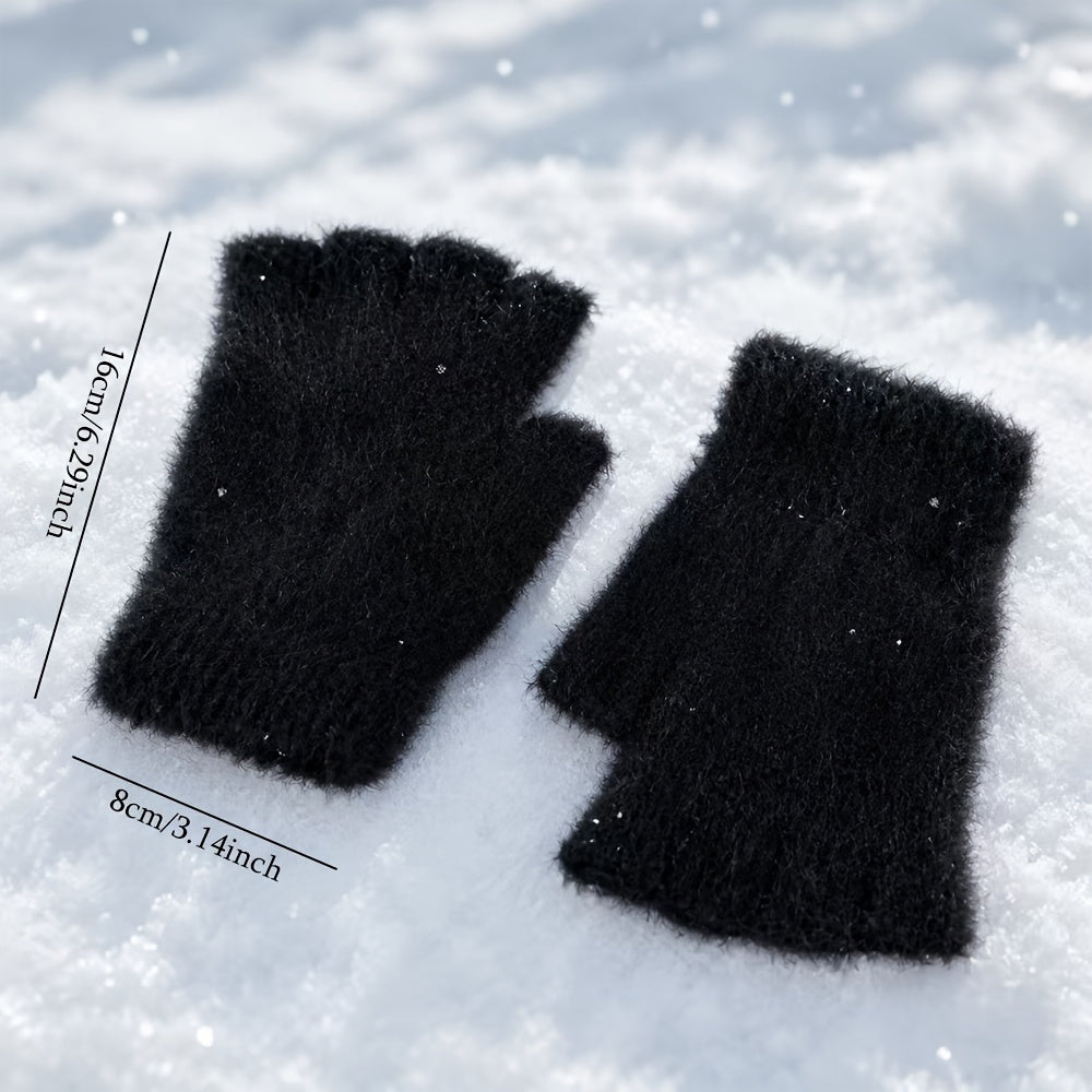 2pcs womens thermal fingerless gloves half finger warm