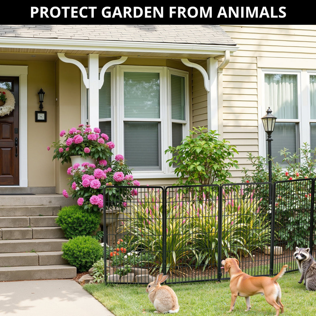 (8 Fence Panels) No Dig Easy Install Metal Fence, Decorative Fence Ideal For Garden Fencing For Dogs, Temporary Fence Or Garden Fence Animal Barrier