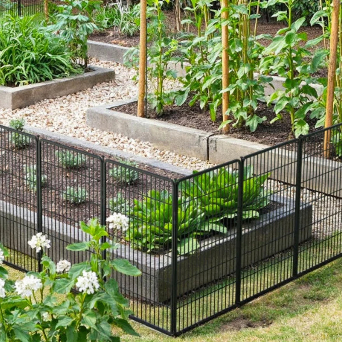 (8 Fence Panels) No Dig Easy Install Metal Fence, Decorative Fence Ideal For Garden Fencing For Dogs, Temporary Fence Or Garden Fence Animal Barrier