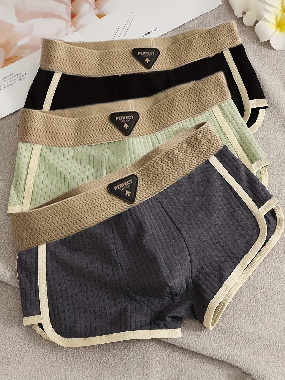 3pcs men   s underwear ribbed striped casual boxer briefs