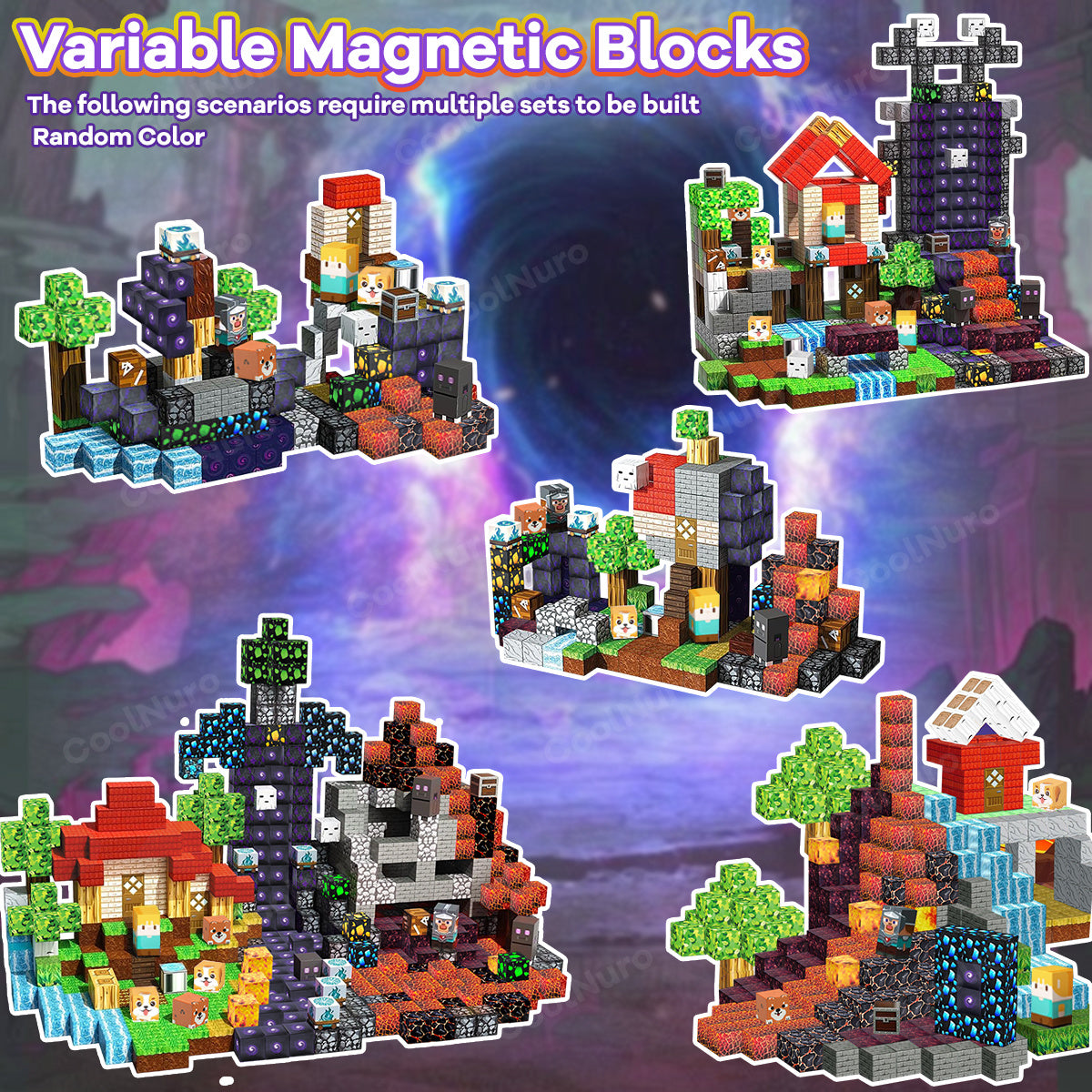 magnetic building block toy lava adventure halloween scene