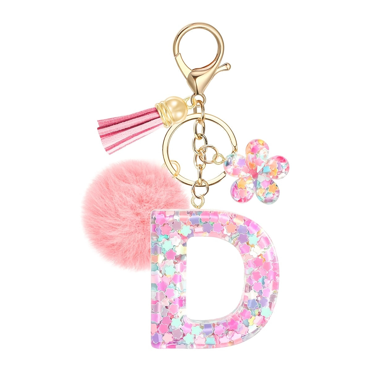 ladies initial keychain cute pink flower resin letter