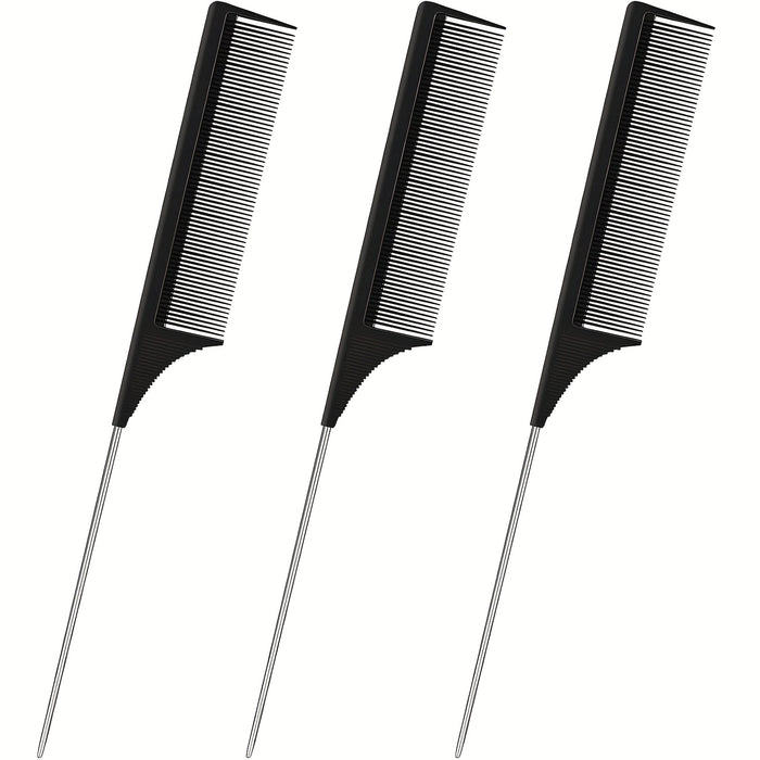 3 pack hair rat tail comb set parting teasing fine tooth