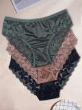 3pcs solid color   fabric floral contrast lace