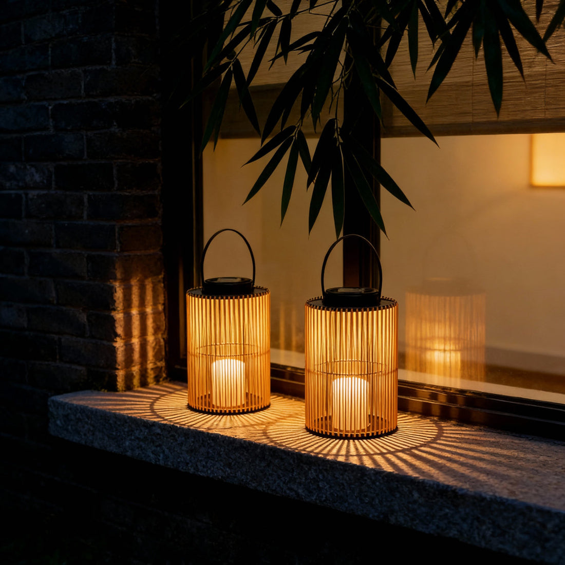 2pcs Solar Powered Woven Lantern - 9.64 Black & Amber, Pp+pe Garden Light, Auto On/off, Weatherproof